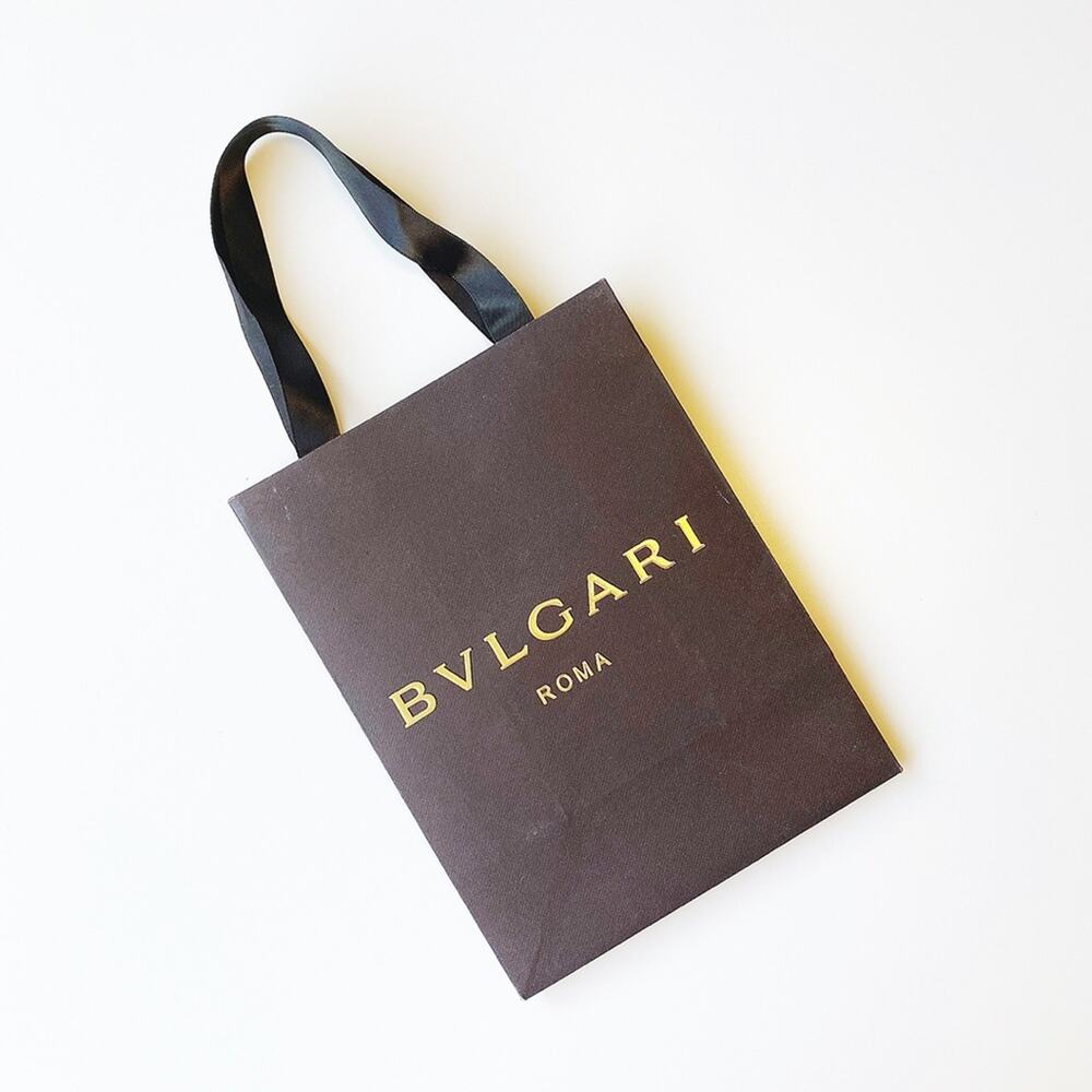 Authentic Bvlgari Roma Luxury Paper Gift Shopping Bag Small Ribbon Handle
